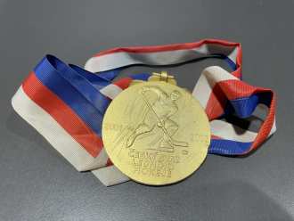 Czech extraleague 2001/02 gold medal, presented to Tomáš Netík (HC Sparta)