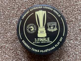 Czech playoffs final game 3 game used puck (9/25), TRI vs HK 1:0, 22/4/23