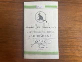 Členský průkaz přispívajícího člena AFK Bohemians (1933)