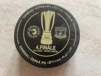 Czech playoffs final game 4, game used puck (11/25), TRI vs HK 1:2p, 23/4/23