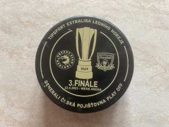Czech playoffs final game 3 game used puck (5/25), TRI vs HK 1:0, 22/4/23