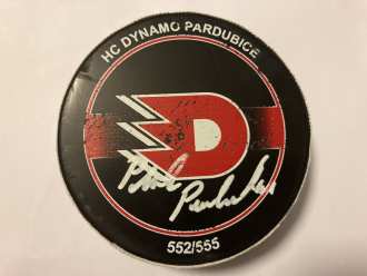 Dynamo Pardubice goal puck (Patrik Poulíček - 5:0), PCE vs CBU 7:2, 3/3/24